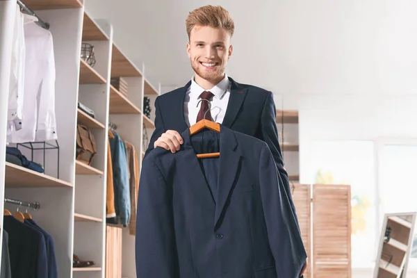 Handsome man with stylish clothes in dressing room — 스톡 사진