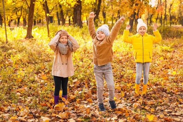Lindos niños pequeños en el parque de otoño — Foto de Stock