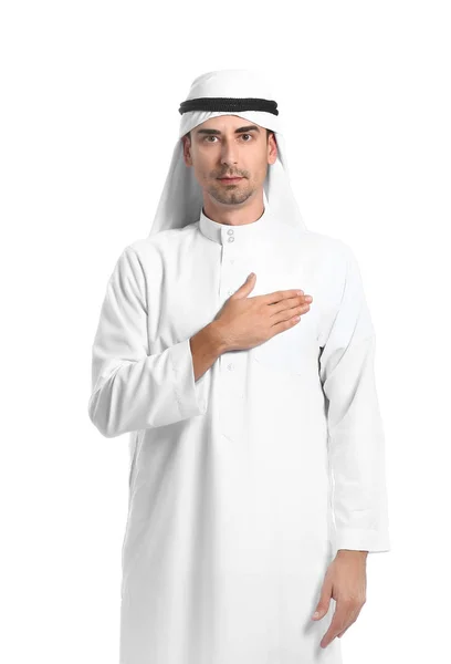 Bello arabo uomo su sfondo bianco — Foto Stock