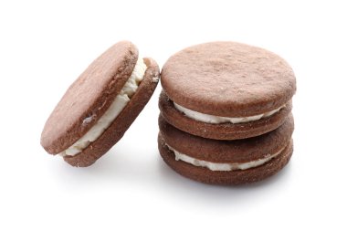 Beyaz zemin üzerine lezzetli çikolata kurabiye