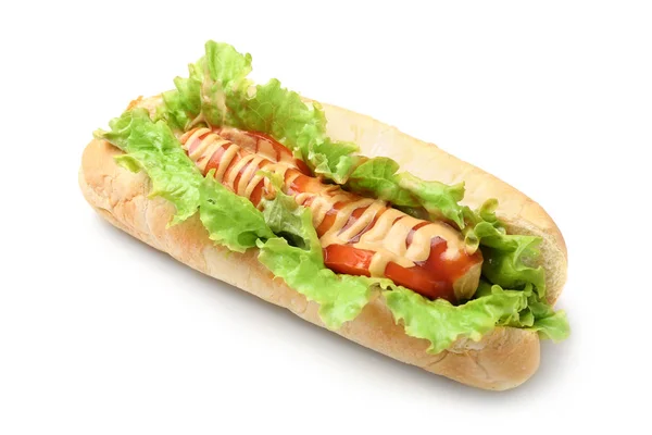 Leckere Hot Dog auf weißem Hintergrund — Stockfoto
