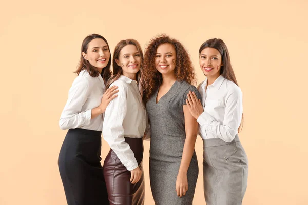Young women on color background. Concept of feminism — Stock Photo, Image