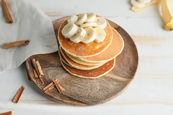 Plate with stack of tasty pancakes on table — Stock Photo, Image