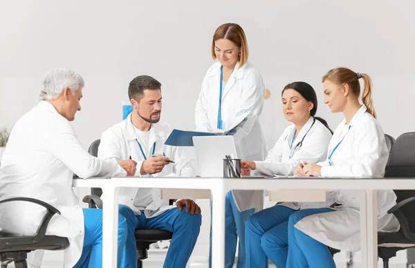 Team of doctors during meeting in clinic — Stock Photo, Image