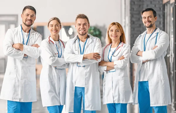 Portrait of doctors in corridor of modern clinic — 스톡 사진