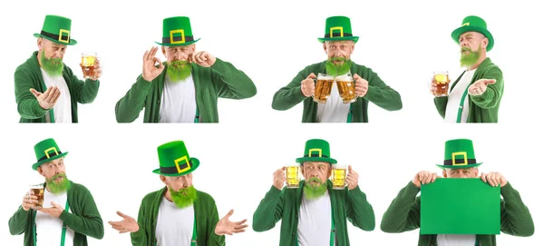 Collage with funny mature man on white background. St. Patrick's Day celebration — 스톡 사진