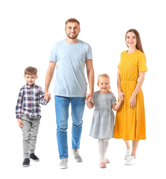 Porträt einer glücklichen Familie auf weißem Hintergrund — Stockfoto