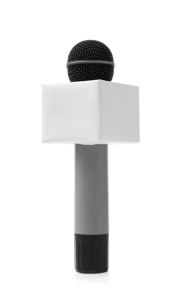 Journalist's microphone on white background — Stock Photo, Image