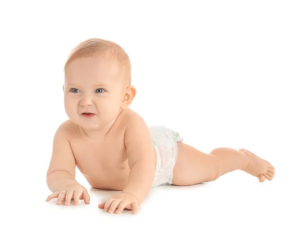 Retrato de bebê bonito no fundo branco — Fotografia de Stock