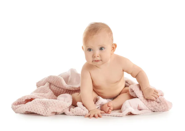 Portré aranyos baba kockás fehér háttér — Stock Fotó