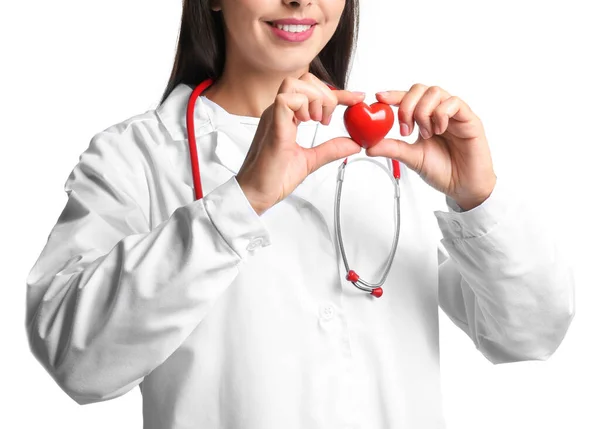 Female cardiologist on white background — Stock Photo, Image