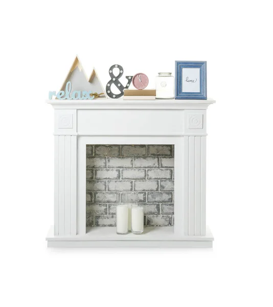 Beautiful fireplace on white background — 스톡 사진