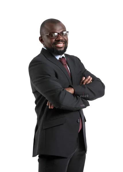 Afrikai-amerikai üzletember portréja fehér háttérrel — Stock Fotó