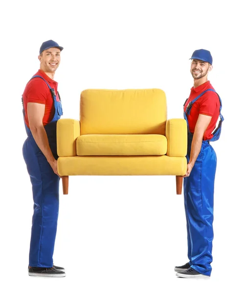 Loaders with armchair on white background — Stock Photo, Image