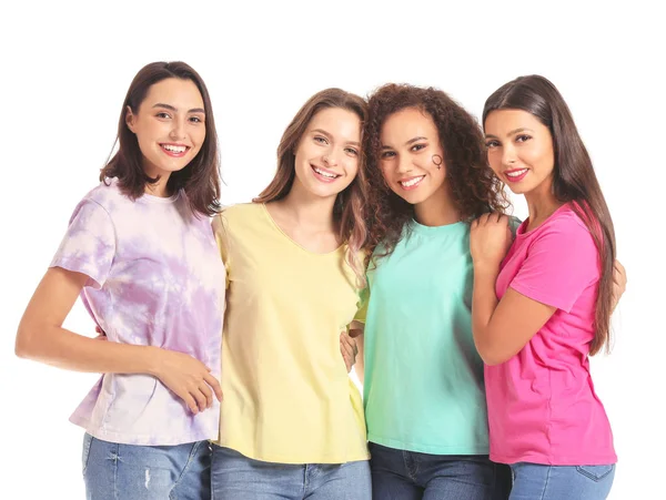 Mujeres jóvenes sobre fondo blanco. Concepto de feminismo — Foto de Stock