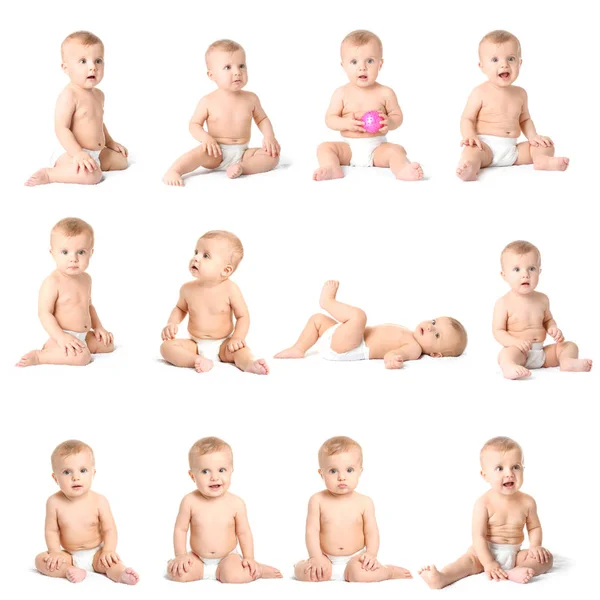 Collage with cute little baby on white background — Stock Photo, Image