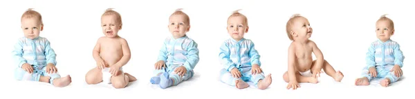 Collage with cute funny baby on white background — Stock Photo, Image