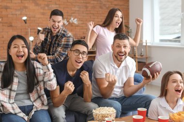 Bir grup taraftar TV 'de ragbi izliyor.