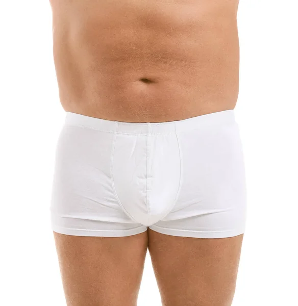 Hombre maduro en ropa interior sobre fondo blanco — Foto de Stock