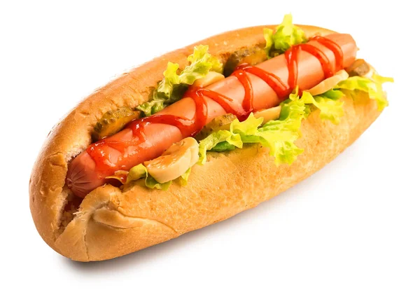 Tasty hot dog on white background — Stock Photo, Image