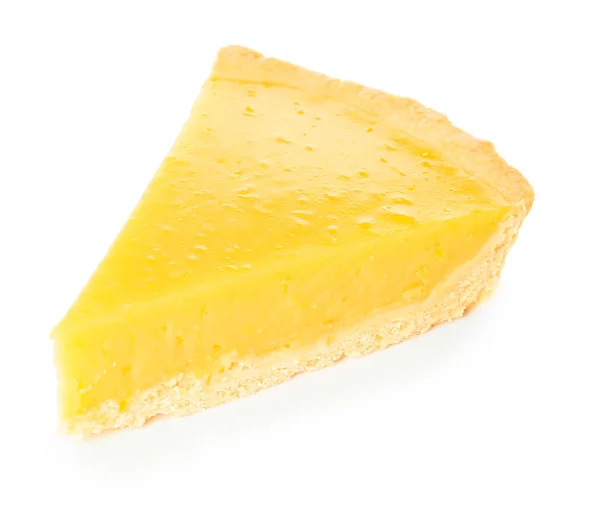 Fetta di gustosa torta di limone su sfondo bianco — Foto Stock
