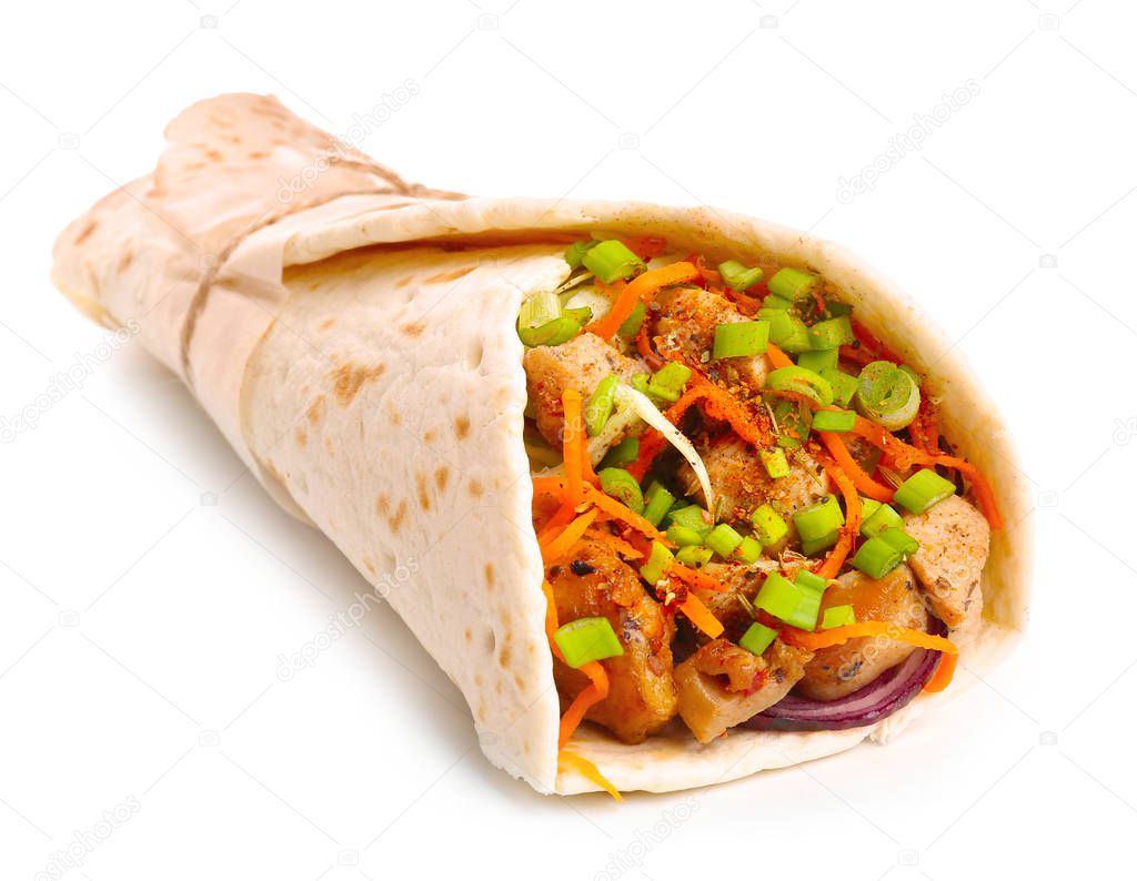 Tasty doner kebab on white background