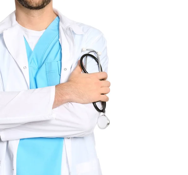 Male cardiologist on white background — Stock Photo, Image