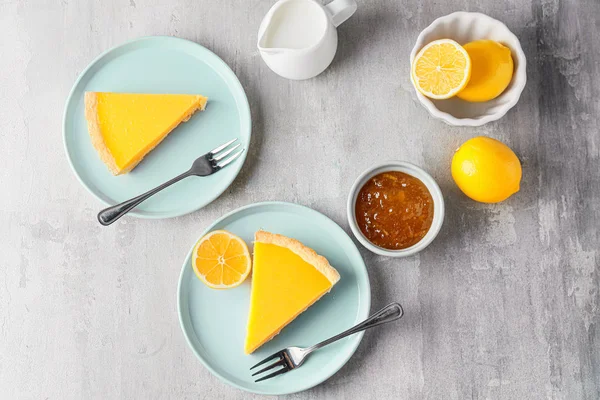Composition with tasty lemon pie on table — Stock Photo, Image