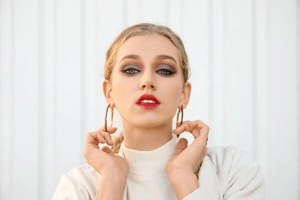 Portrait of fashionable young woman on white background — Stock Photo, Image