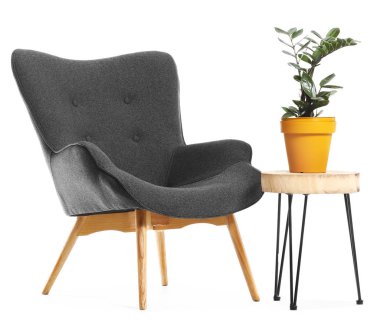 Modern koltuk ve masa beyaz zemin üzerine