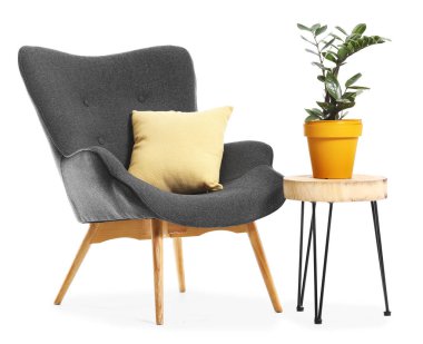 Modern koltuk ve masa beyaz zemin üzerine