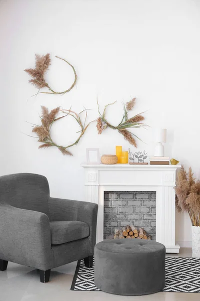 Interior of modern room with fireplace — Stock Photo, Image