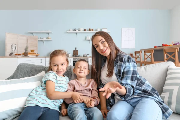 Young family having video call at home — Stock Photo, Image