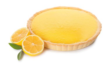 Beyaz zemin üzerine lezzetli limon pasta