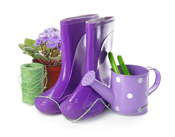 Set of gardening supplies on white background — Stock Photo, Image