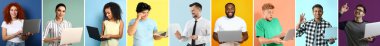 Laptoplarını kullanan farklı insanlarla kolaj yapmak