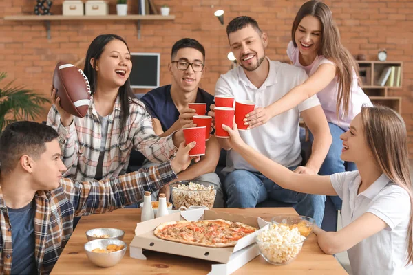 Group of fans during watching rugby on TV — Stock Photo, Image