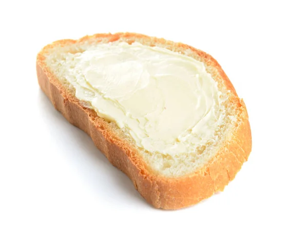 Fatia de pão com manteiga no fundo branco — Fotografia de Stock