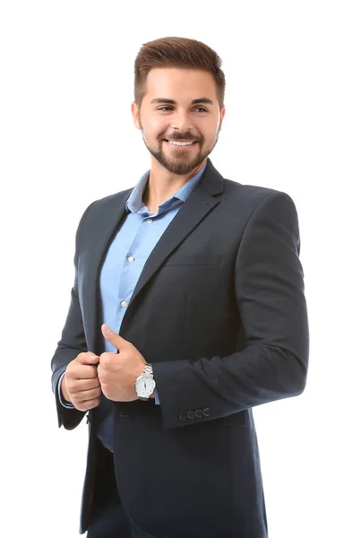 Retrato de hombre de negocios guapo sobre fondo blanco — Foto de Stock