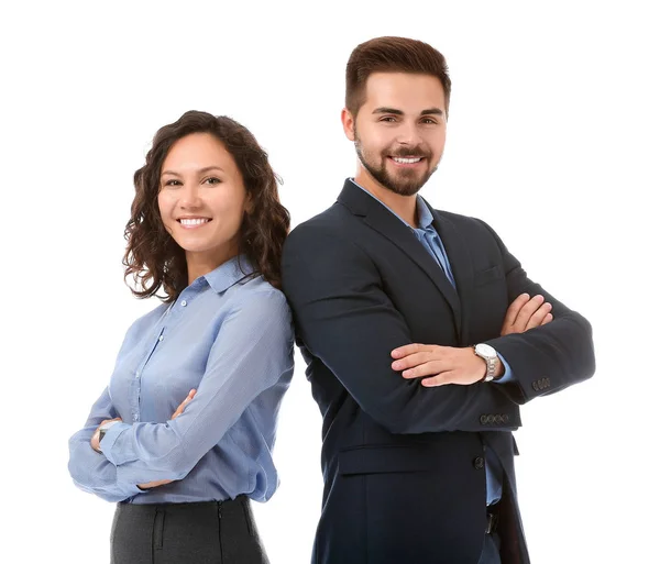 Retrato de jovens empresários em fundo branco — Fotografia de Stock