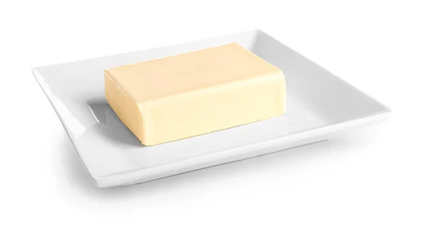 Manteiga fresca sobre fundo branco — Fotografia de Stock