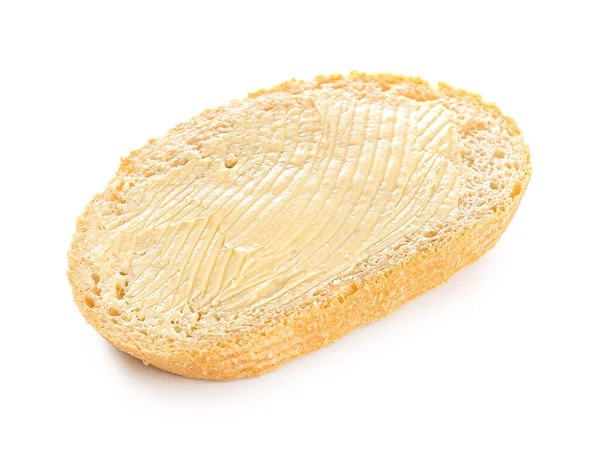 Slice of bread with butter on white background — Stock Photo, Image