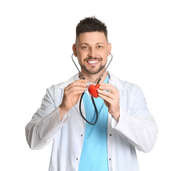 Muž kardiolog na bílém pozadí — Stock fotografie