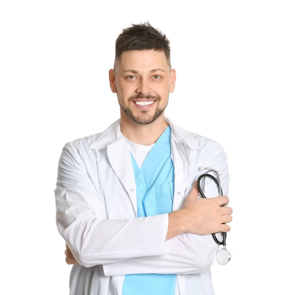 Male cardiologist on white background — 스톡 사진