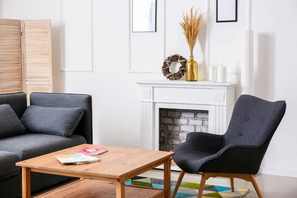 Interior of modern room with fireplace — Stock Photo, Image