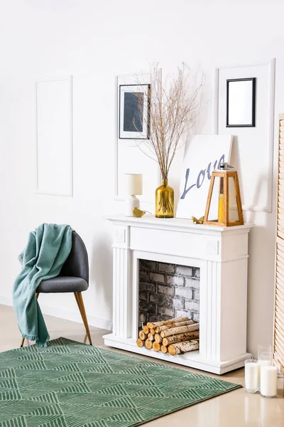 Interior of modern room with fireplace — Stock Photo, Image