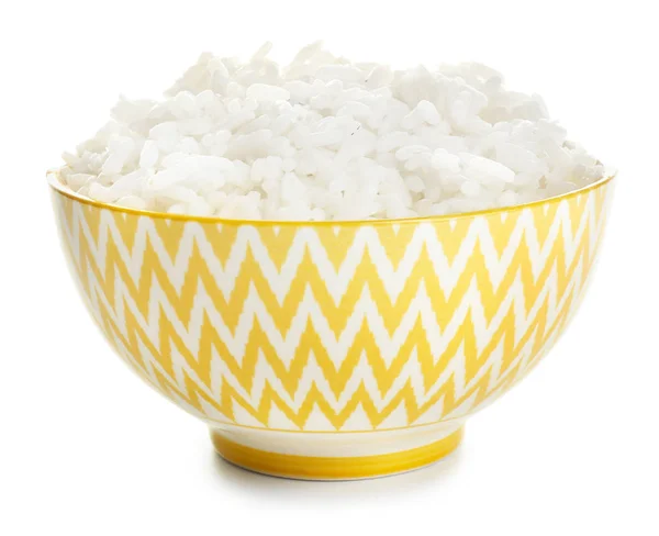 Boiled rice in bowl on white background — Stock Photo, Image