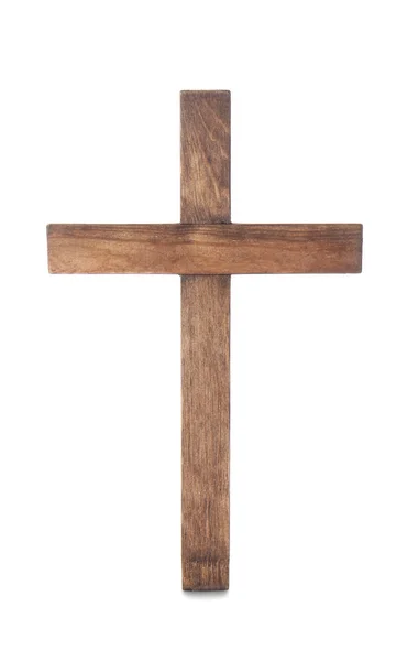 白色背景的木制墓地十字架 — 图库照片