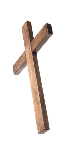 Cruz de cemitério de madeira no fundo branco — Fotografia de Stock