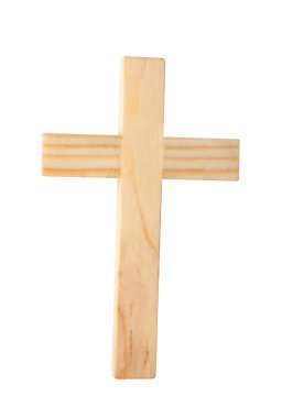 Beyaz arka planda ahşap mezarlık haçı